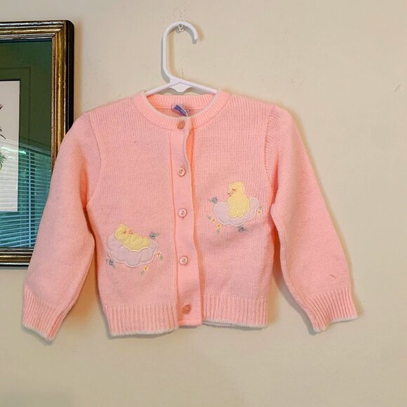 Vintage 90s Baby Girls Teddy Bear Appliqué Cardigan Size 24 Months - Picture 1 of 10